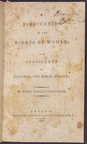 Cover of Mary Wollstonecraft's "Vindication of the Rights of Woman"